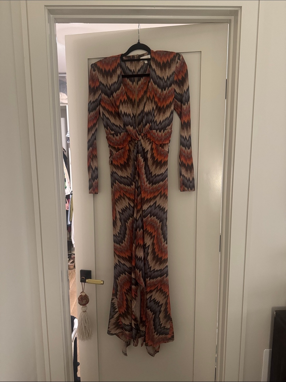 Ronny Kobo Collection Zigzag Maxi Dress in Rust Orange and Gray